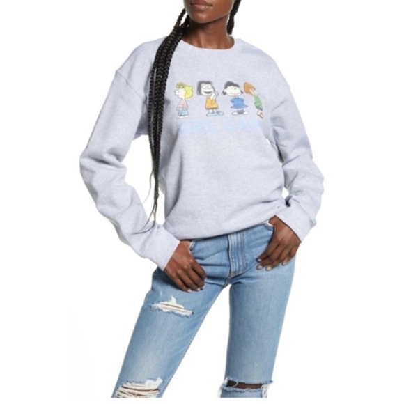 NWT Peanuts x Girl Gang Grey Oversized Sweatshirt Medium - Picture 2 of 6